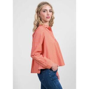 NWT Trisha Tyler geo print back pleat business casual orange button up L NEW